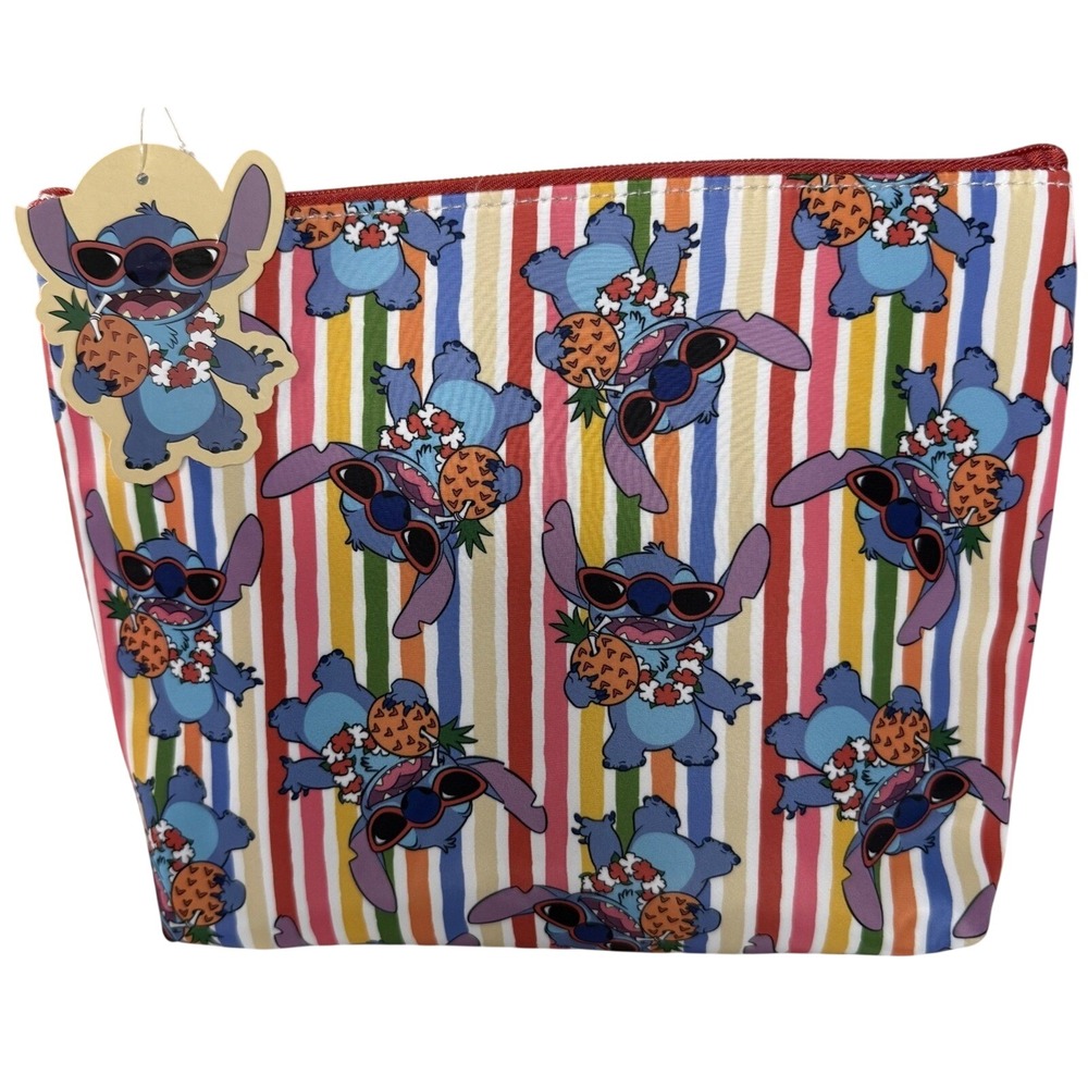 Disney Lilo & Stitch Tropical Rainbow Stripe Makeup Bag Taste Beauty New